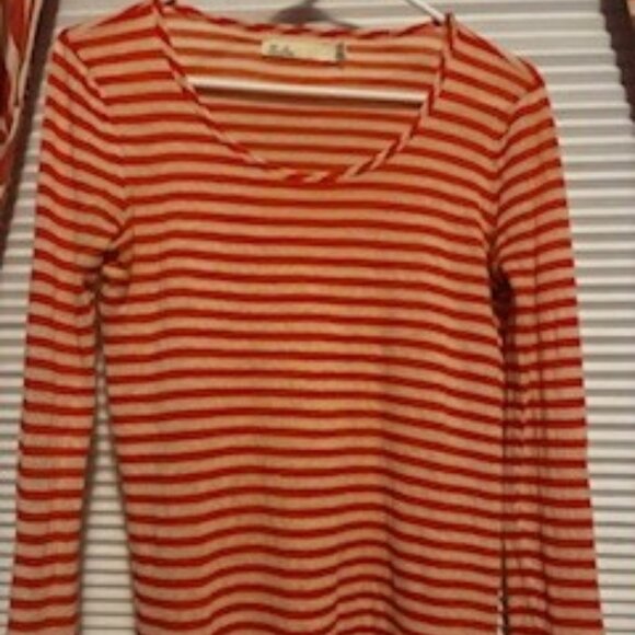 Stripe Orange and White Long Sleeve Crewneck, Wool blend, by "Hi Line", Sz Small - Picture 3 of 6